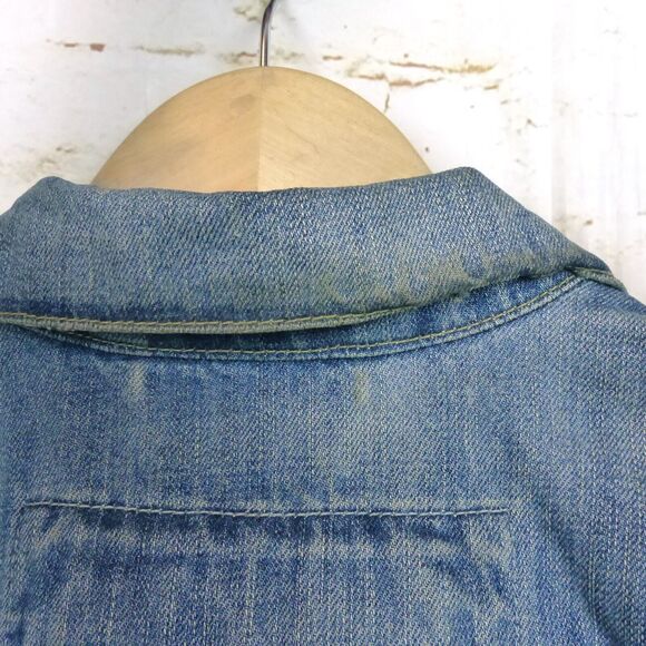 VTG Abercrombie & Fitch Trucker Jacket Men L Slim Blue Denim Wash Distress Y2K - Picture 9 of 14